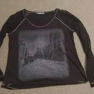 Black Lace Sleeve Top